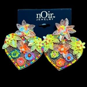Noir Jewelry Beaded Heart Earrings